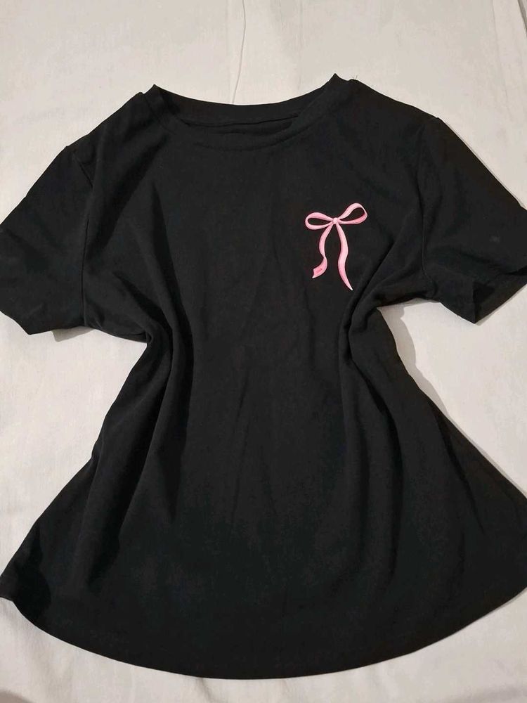 Cute Black Crop Top with Pink Bow