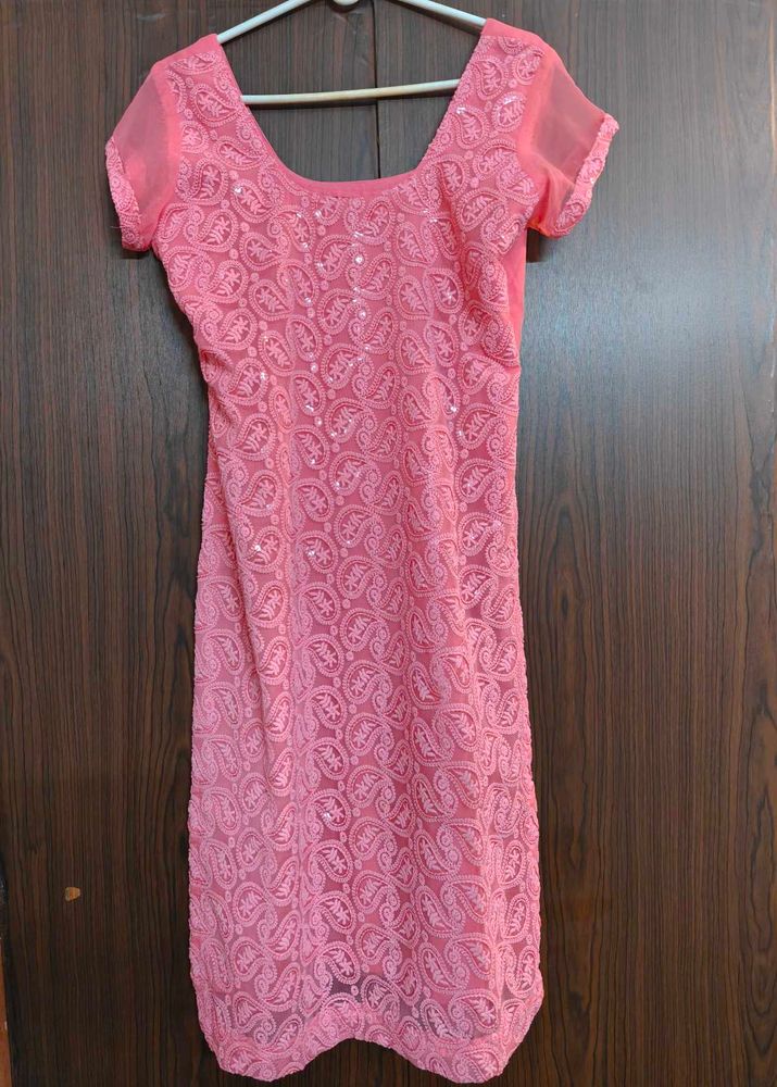 Pink Chikankari georgette Kurta churidar set