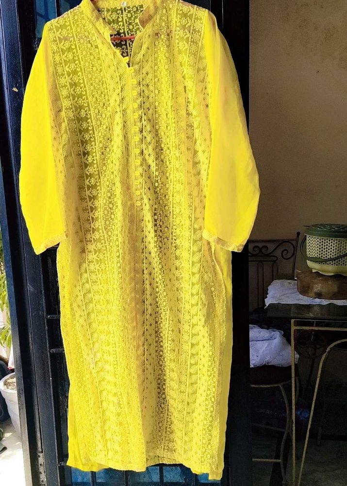 Bright Yellow Chikankari Kurta