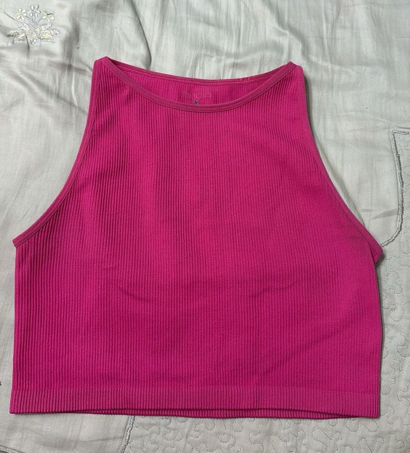 Ribbed Pink Crop Tank Top