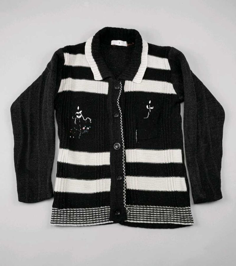 Chic Striped Cardigan with Embroidered Detail