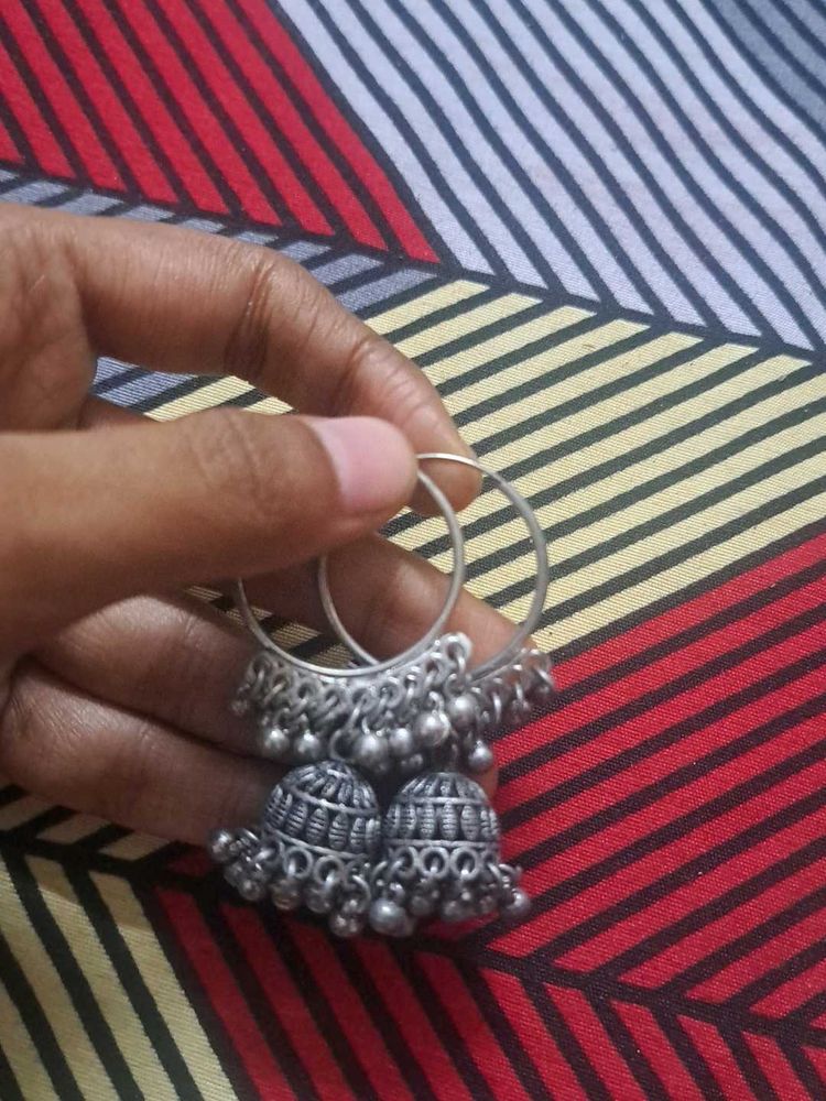 Silver Jhumka Hoop Earrings