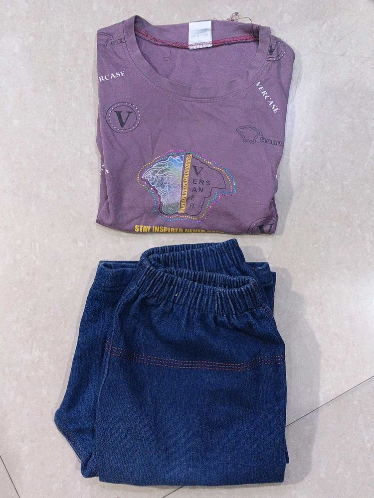 Cute Purple T-Shirt and Jeans Set