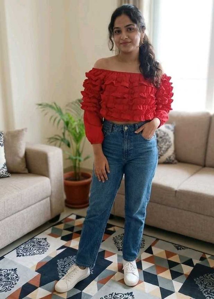 Red Ruffled Sleeve top