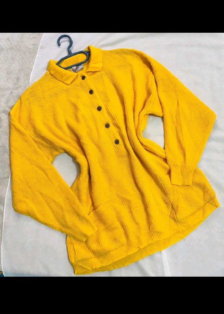 Cozy Yellow Knit Polo Top