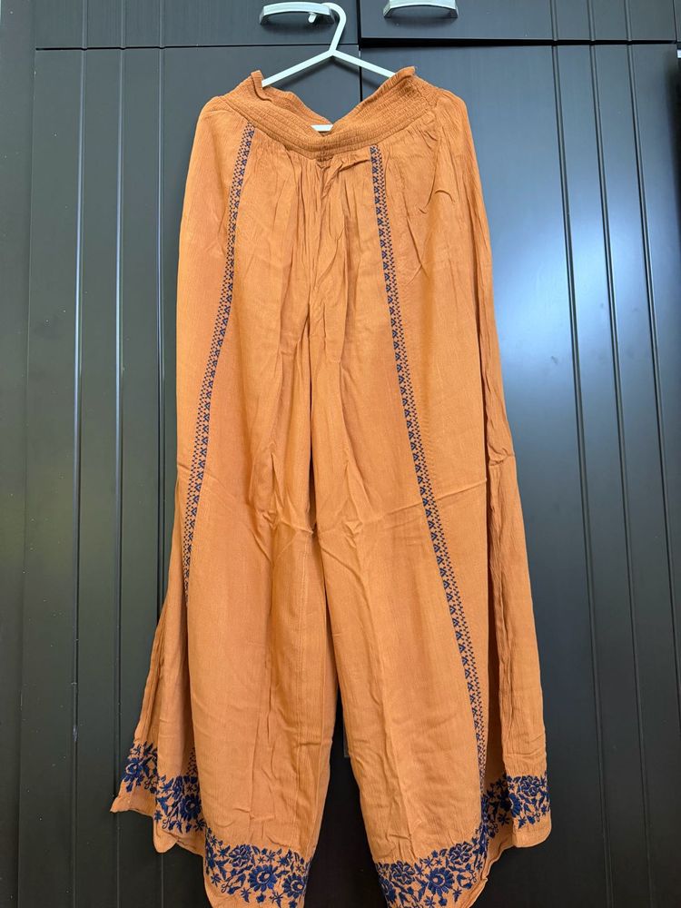 Orange Embroidered Palazzo Pants