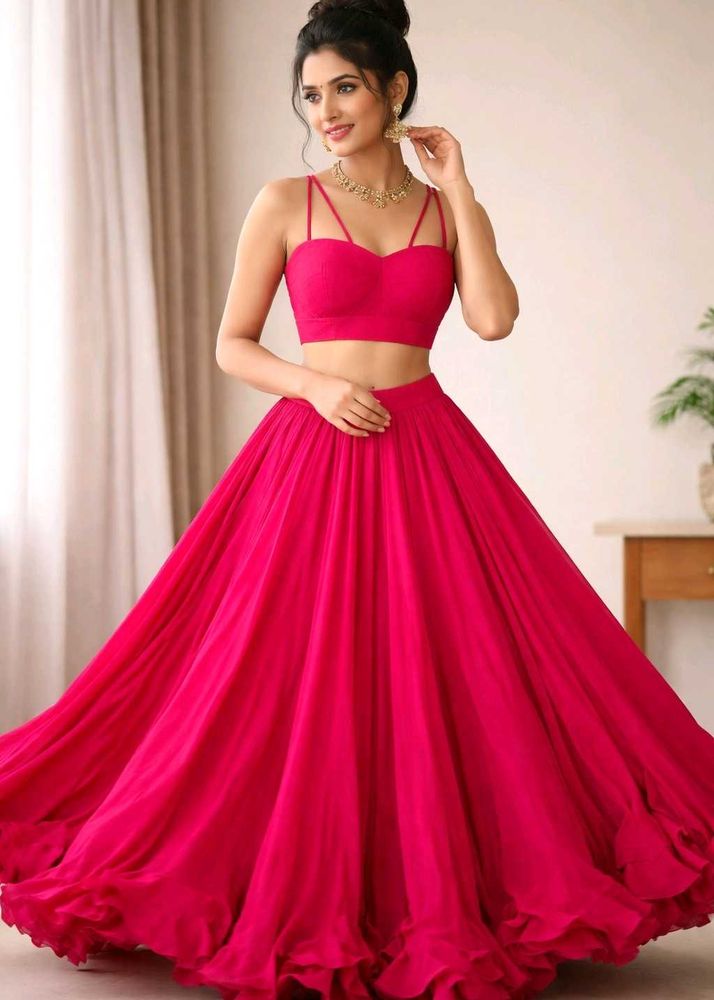 Hot Pink Flowy Lehenga choli Set