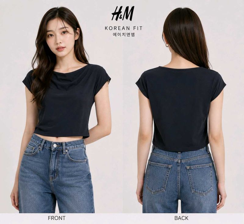 H&amp;M Korean Fit Black Cropped Top