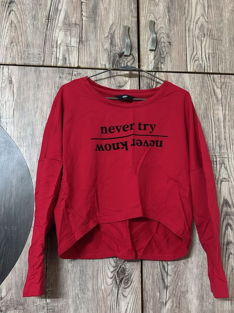 Red Graphic Print Cropped T-Shirt