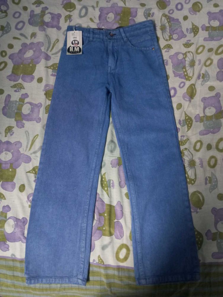 H&amp;M Light Wash Wide Leg Denim Jeans (Straight Fit