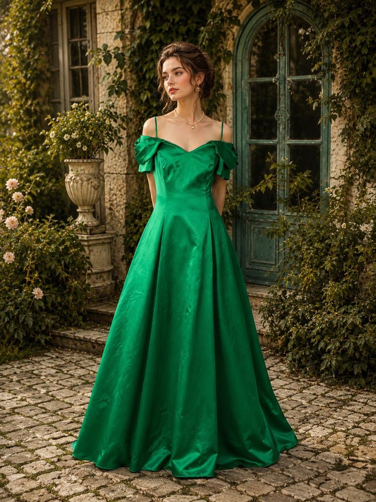 Elegant Off-Shoulder Green Gown