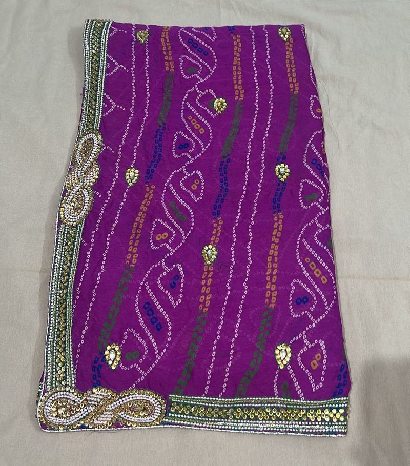 Purple Bandhani Saree with Embellishments