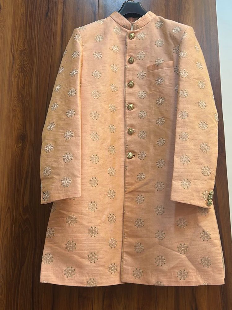 Peach Embroidered Sherwani