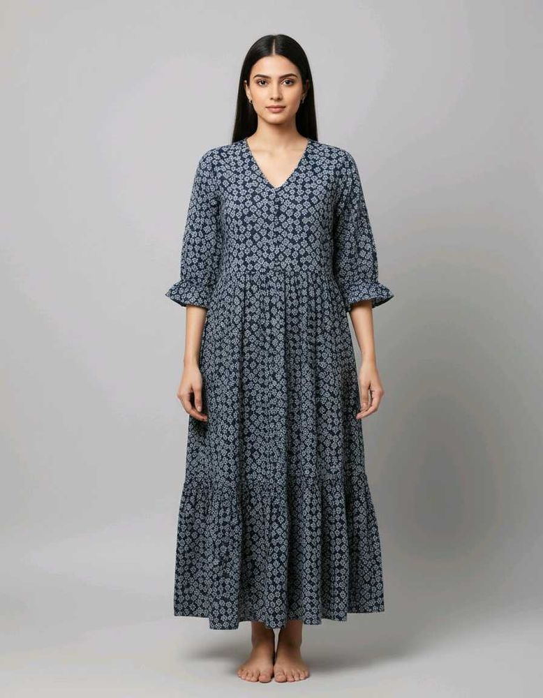 Navy Blue Printed Maxi Dress