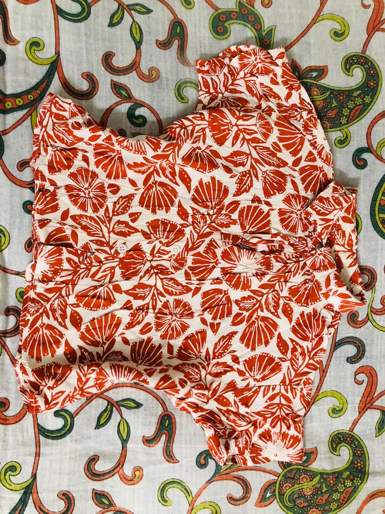 Crop Red Floral Print Blouse