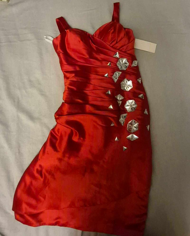 Beautiful silk red embellished elegant party dress