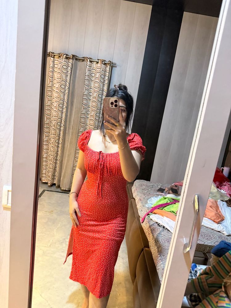 Chic Red Polka Dot Dress🎀🦋