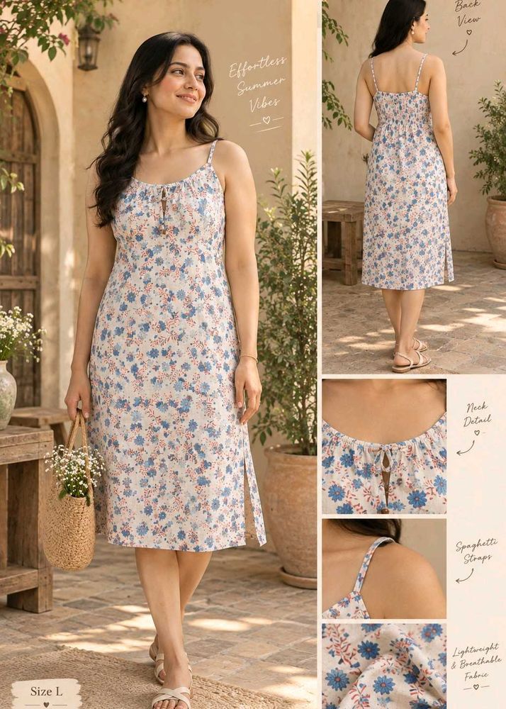 (New) Pure cotton printed white dress westside