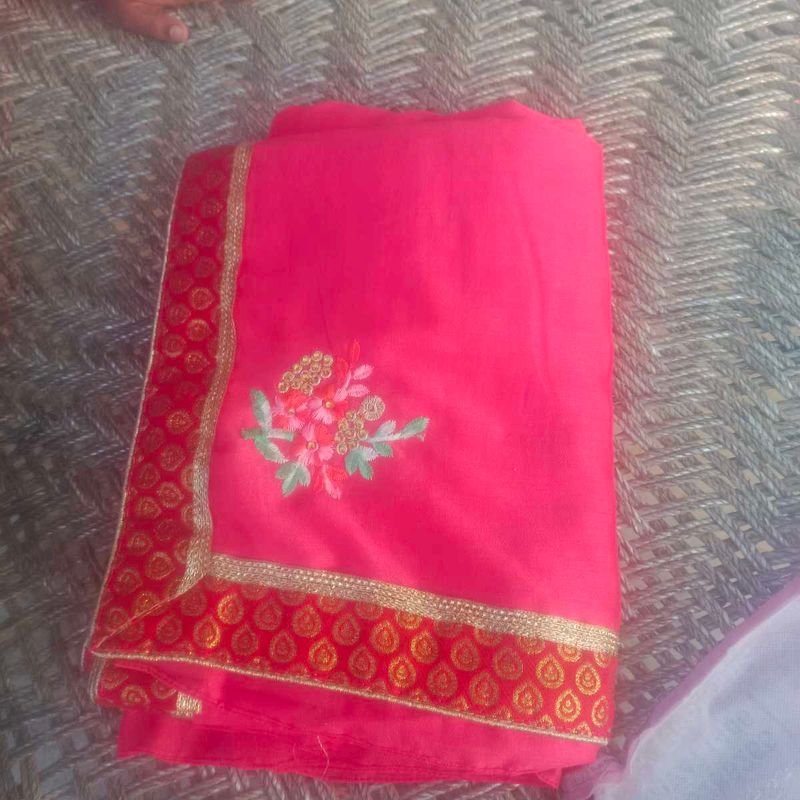 Elegant Pink Embroidered Saree