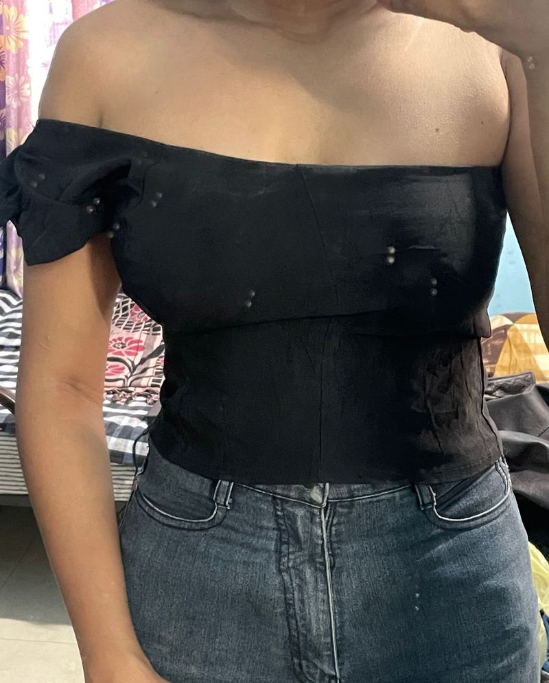 One Sleeve Black Crop Top