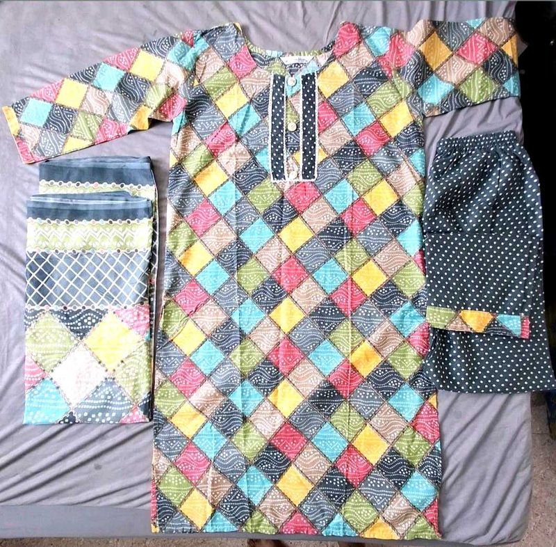 Colorful Bandhani Print Kurta Set