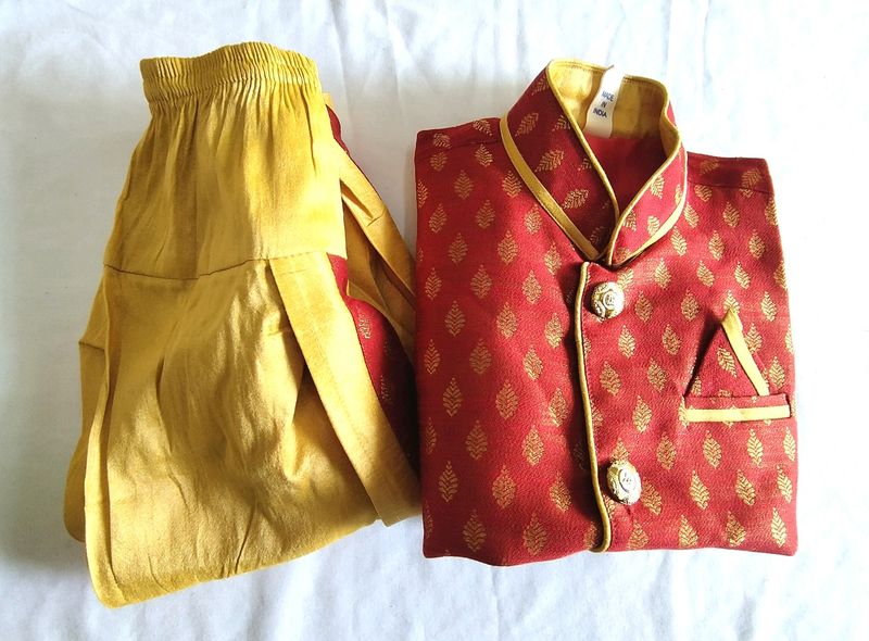 Red And Gold Kurta Set (Boy's)
