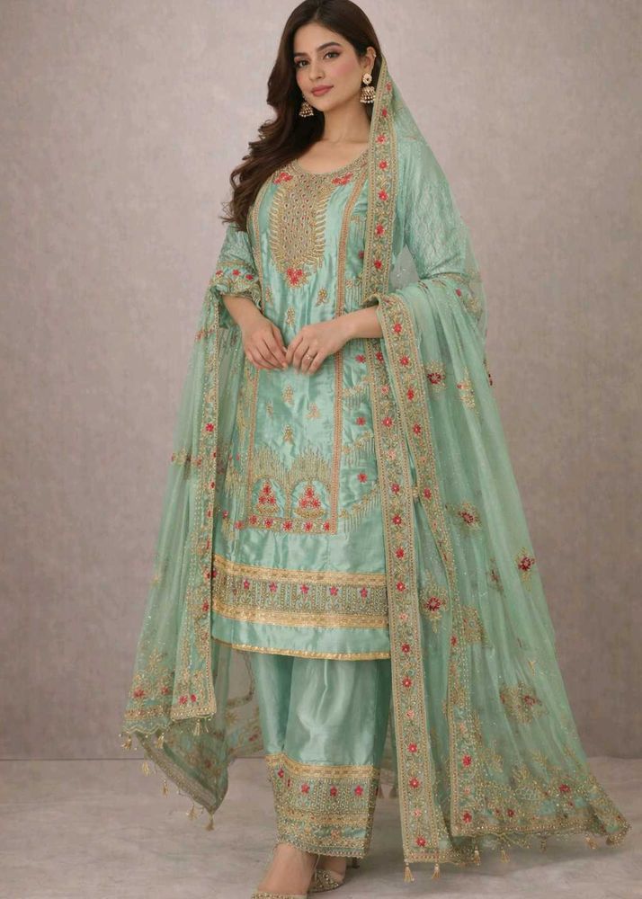 Exquisite Teal Kurta Set with Dupatta