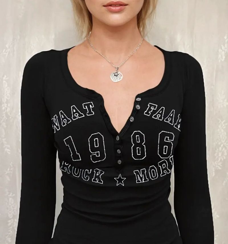 Black Long Sleeve Graphic Top