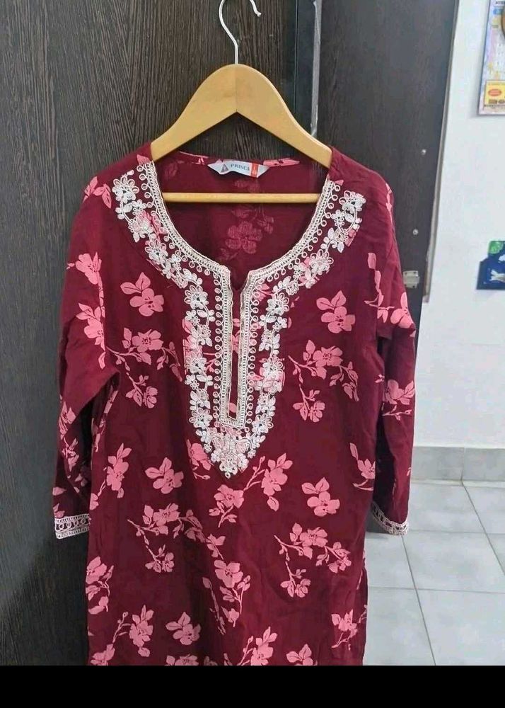 Maroon Floral Kurti