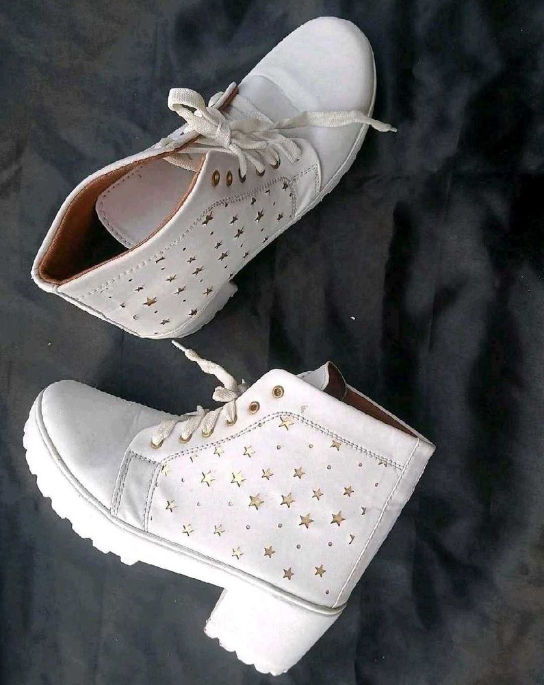 White Star Cutout Ankle Boots