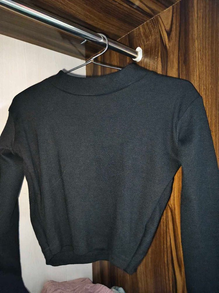 Black Ribbed Mock Neck Top