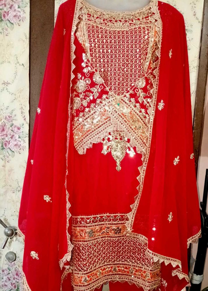 Red Embroidered Kurta Set with Dupatta