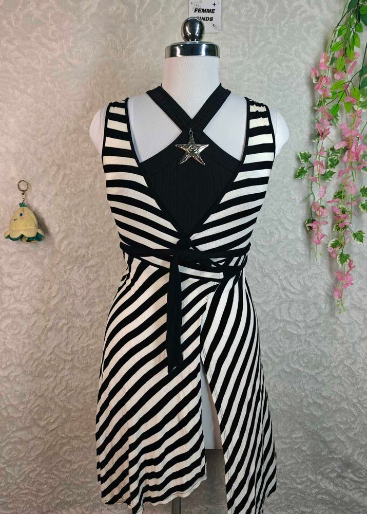 Striped Wrap Dress with Star Detail