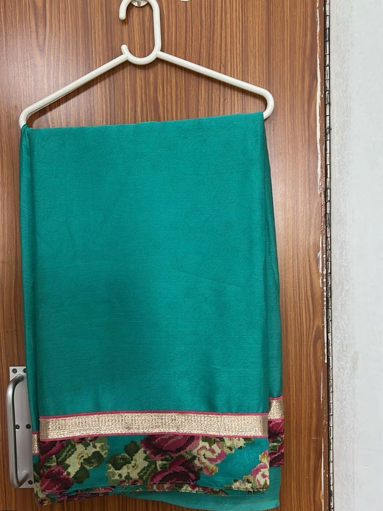 Teal Saree with Floral Border
