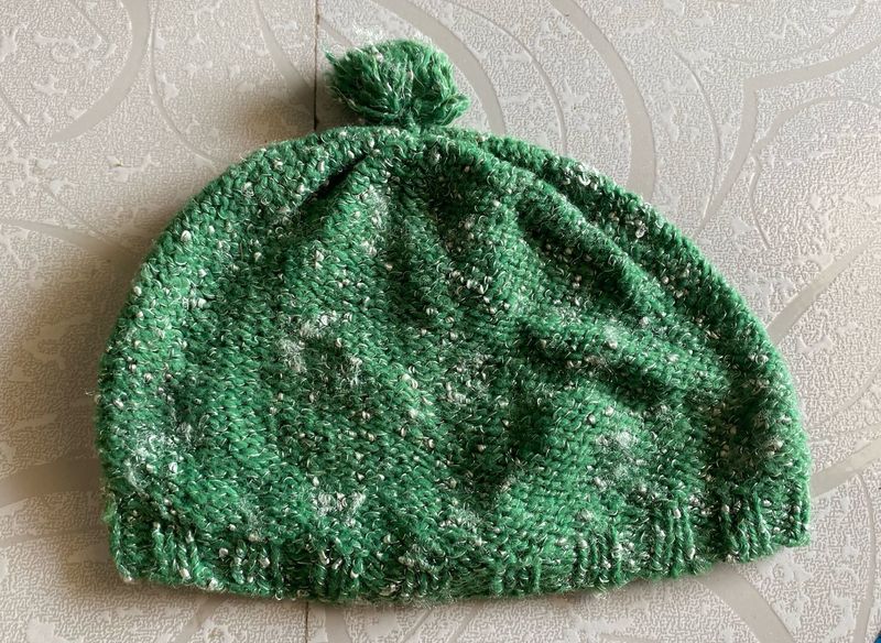 Green Knitted Beanie with Pom