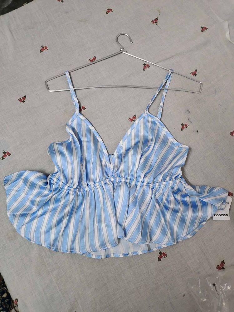 Blue and White Striped Peplum Top