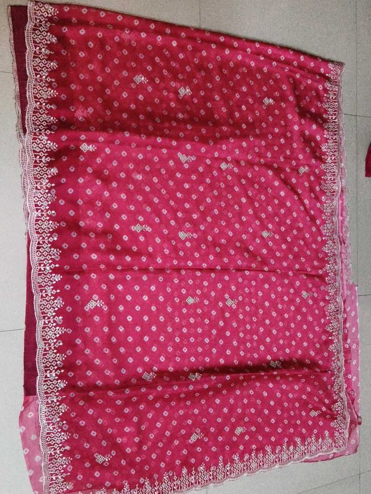 Beautiful Pink Saree with Intricate White Embroide