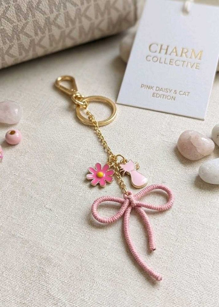 Pink Daisy &amp; Cat Keychain