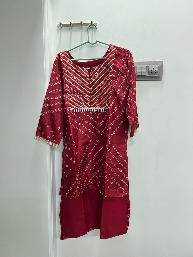 Red Bandhani Kurta