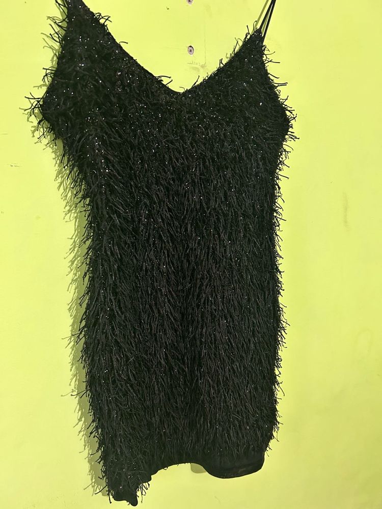 Sparkly Black Fringe Mini Dress