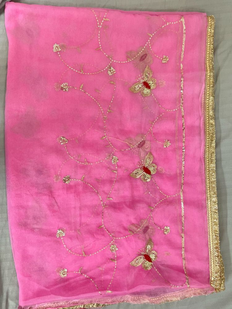 Beautiful Pink Saree with Butterfly Embroidery
