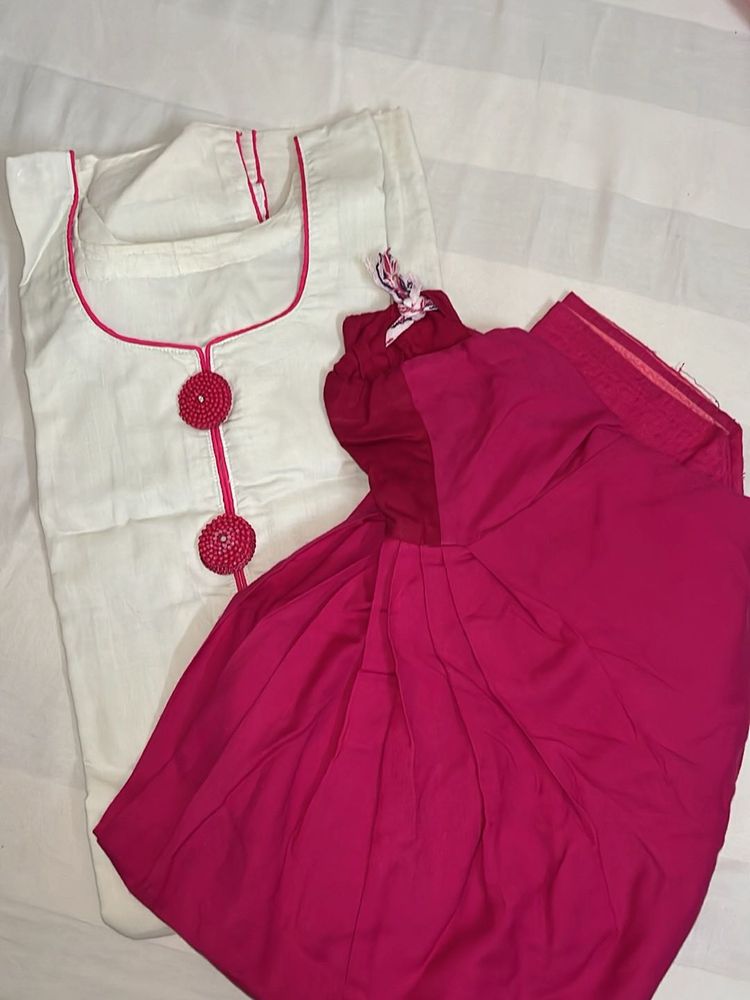 White Kurta With Pink salwar set