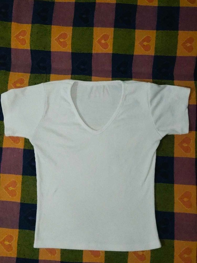 Plain White V-Neck cotton blend Top