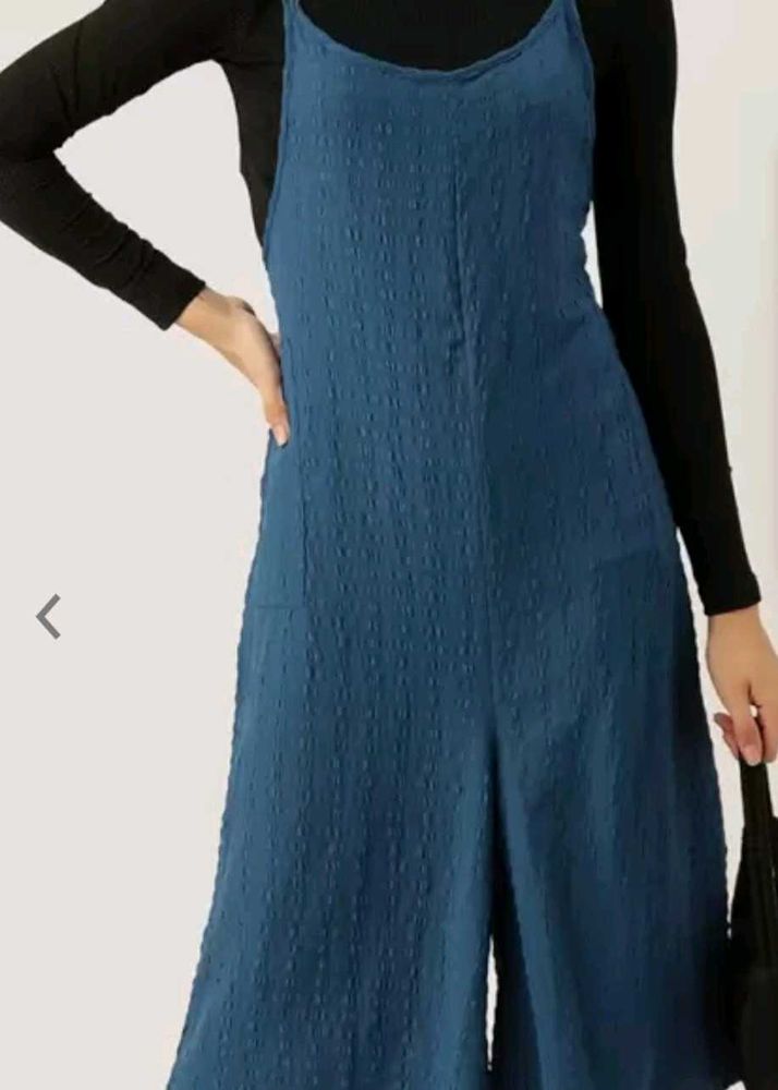 Textured Blue Culotte Jumpsuit