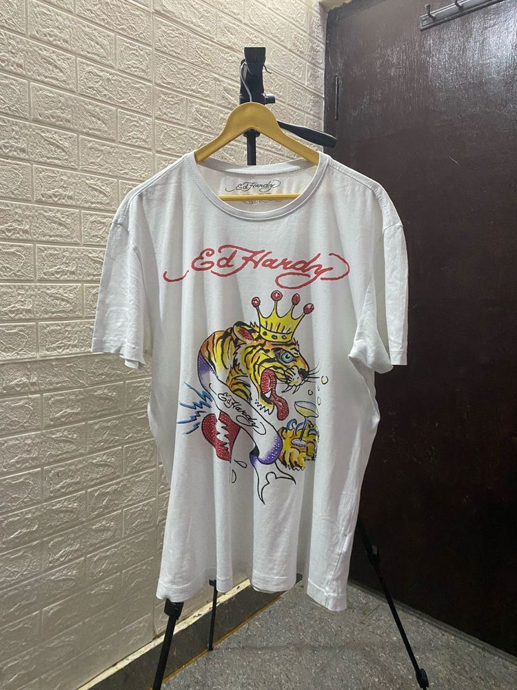Ed Hardy White Tiger Graphic T-Shirt
