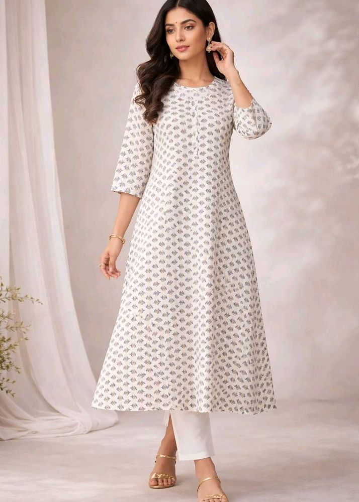 Elegant White Printed Anarkali Kurta