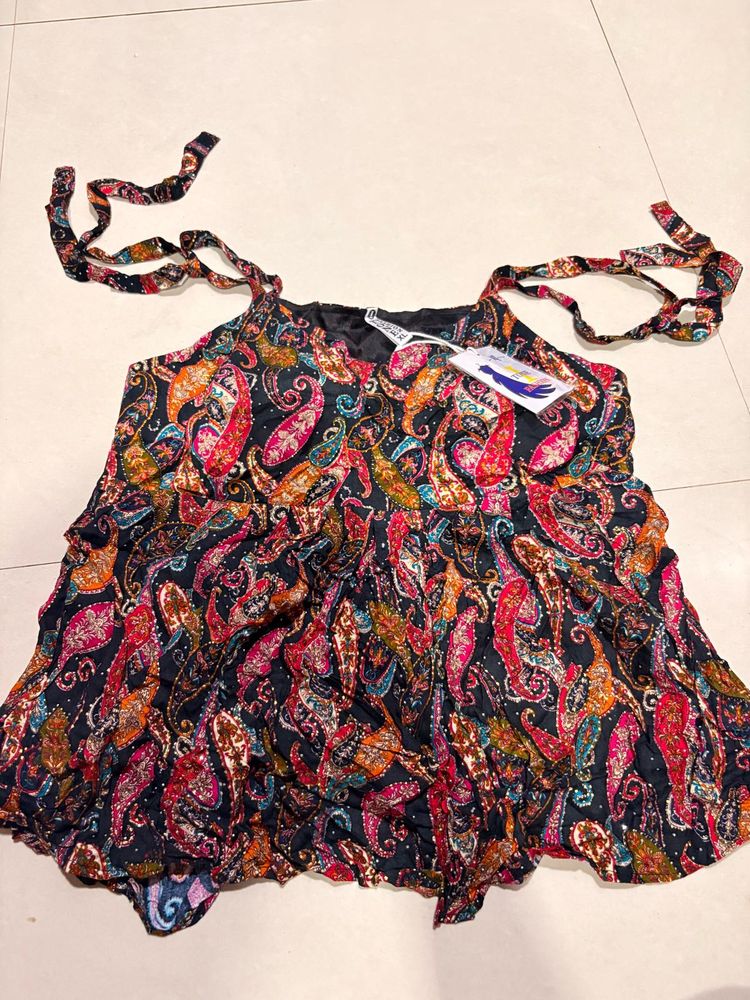Boho Paisley Print Tie-Strap Top