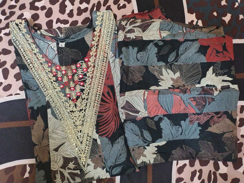Black printed kurtaset