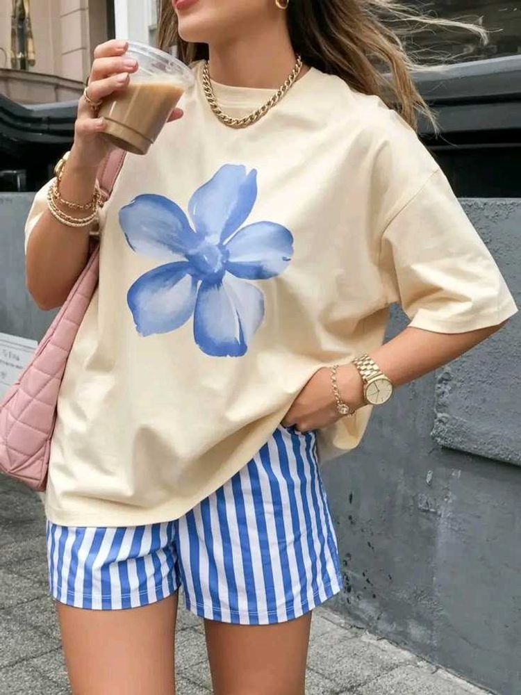 Blue &amp; White Striped Summer  Shorts 🪼
