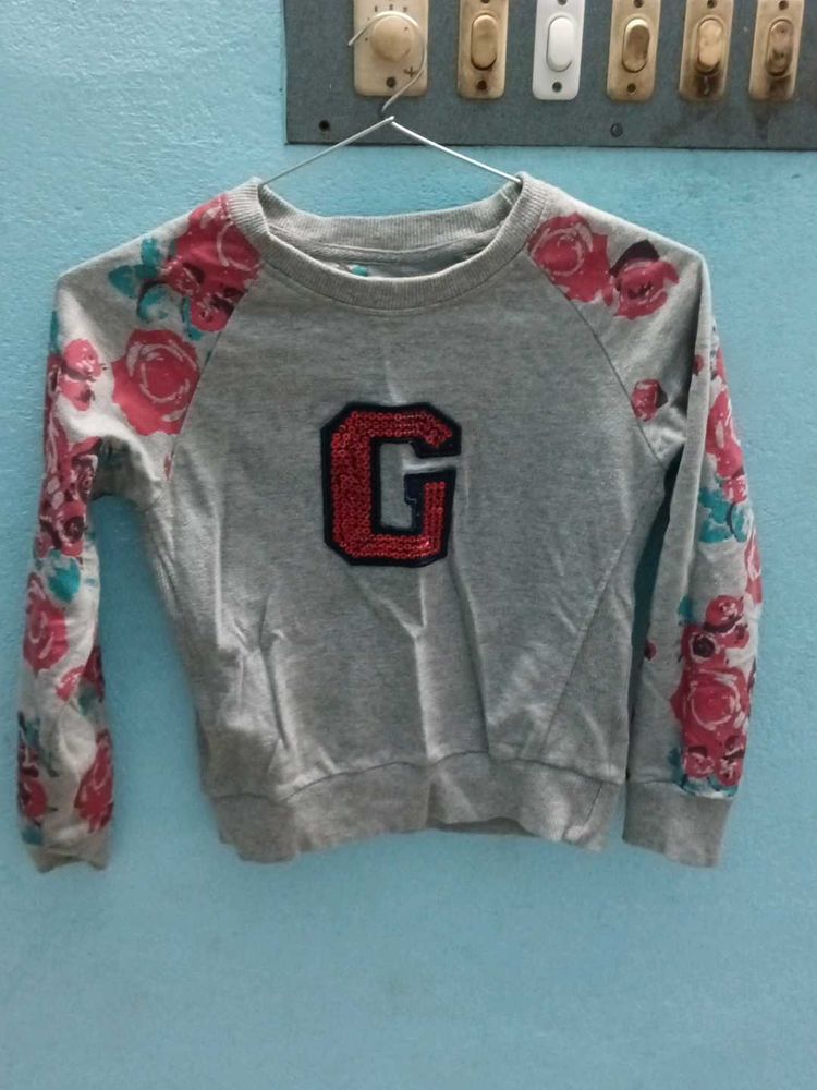 Grey Sweatshirt with Floral Sleeves &amp; 'G'